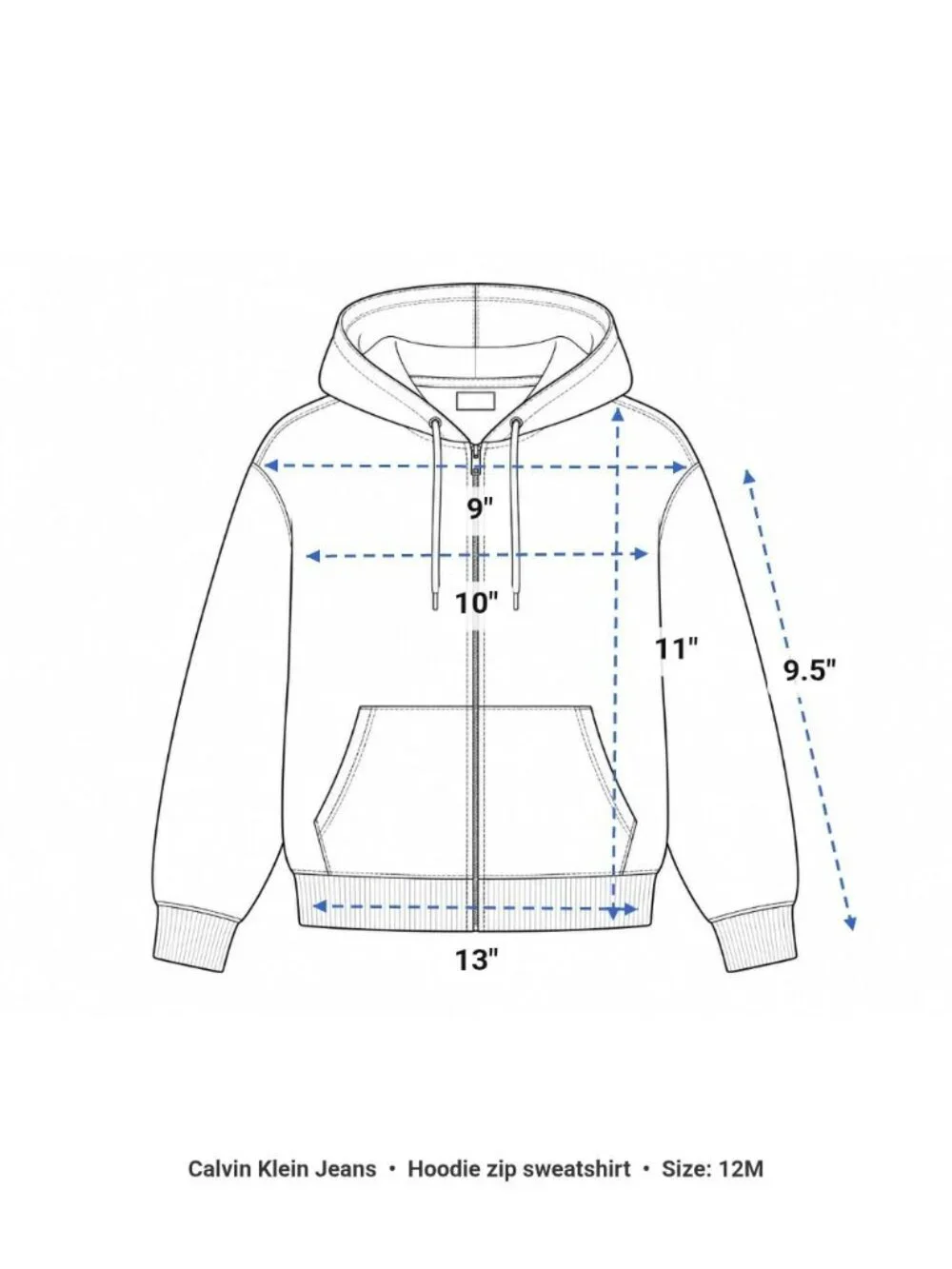 Calvin Klein Jeans Baby Girls Gray Ruffle Zip Hoodie Sweatshirt Jacket 12M